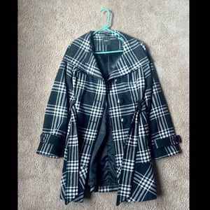 Black and White striped peacoat.